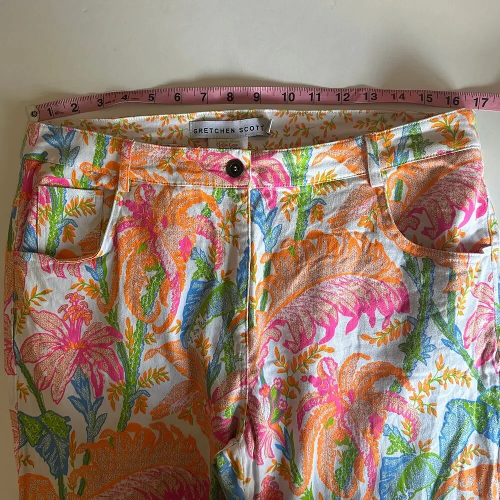 Gretchen Scott Tropical Leaf Pants Womens XL Colorful Cotton High Waisted Pants